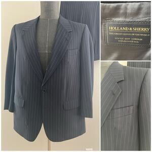 Holland & Sherry 100% Wool 2 Pc Suit Dark Blue Pastel Pinstripes Size 40 36 JP
